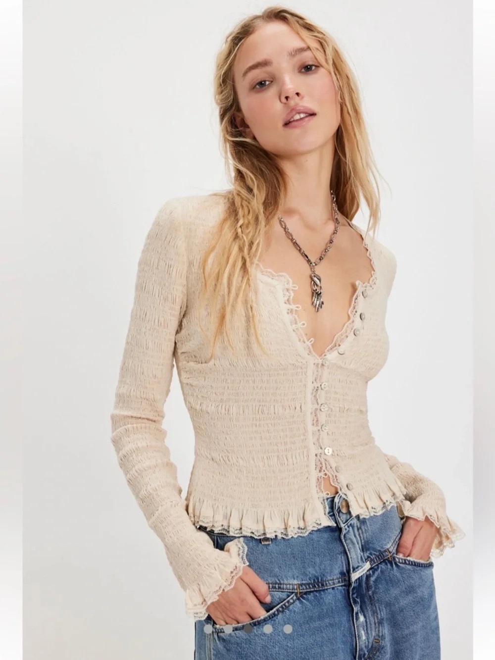 Free People Elliot Smocked Solid Top